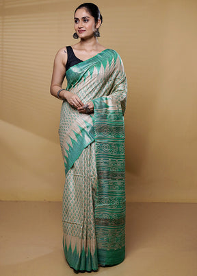 Cream Tussar Silk Saree With Blouse Piece