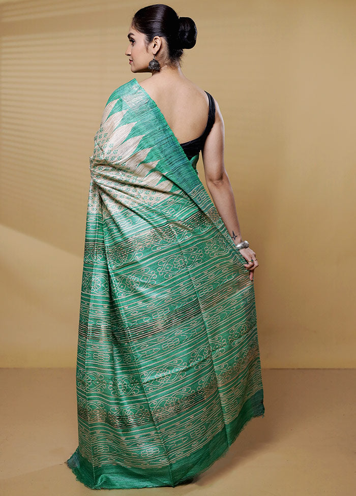 Cream Tussar Silk Saree With Blouse Piece