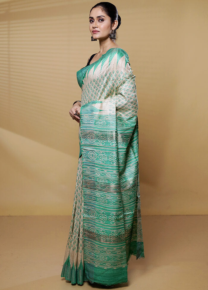 Cream Tussar Silk Saree With Blouse Piece