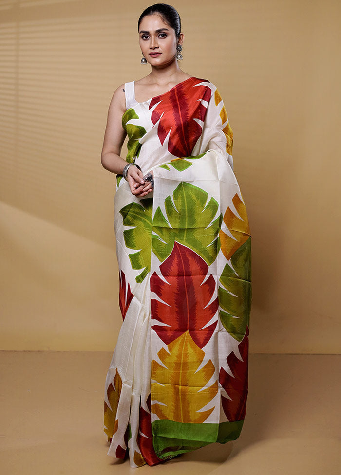 Multicolor Printed Pure Silk Saree Without Blouse Piece