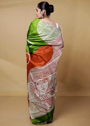 Green Printed Pure Silk Saree Without Blouse Piece