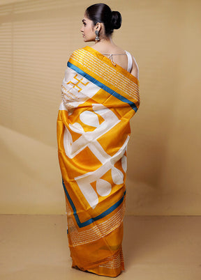 Cream Printed Pure Silk Saree Without Blouse Piece