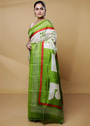 Cream Printed Pure Silk Saree Without Blouse Piece