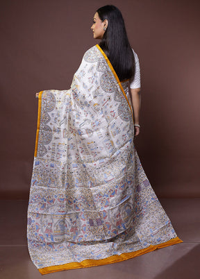 Cream Printed Pure Silk Saree Without Blouse Piece