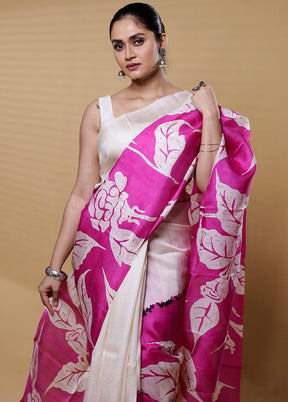 Pink Printed Pure Silk Saree Without Blouse Piece