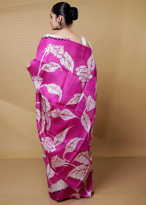 Pink Printed Pure Silk Saree Without Blouse Piece