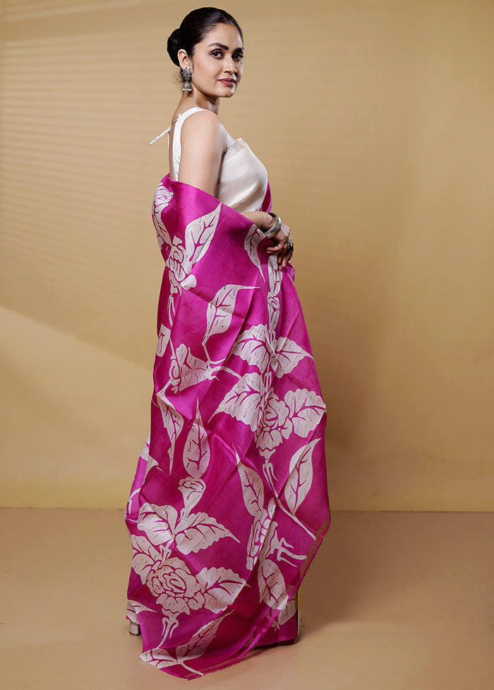 Pink Printed Pure Silk Saree Without Blouse Piece