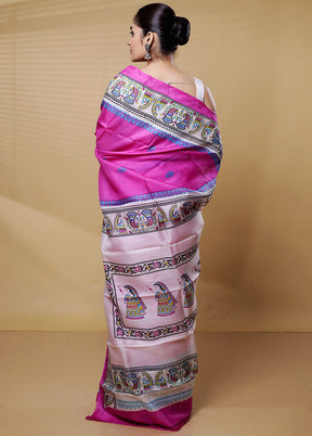 Pink Printed Pure Silk Saree Without Blouse Piece