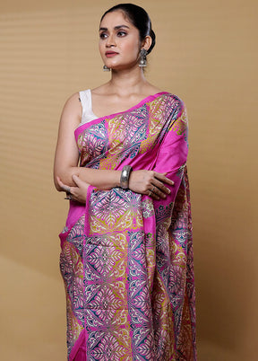 Pink Printed Pure Silk Saree Without Blouse Piece