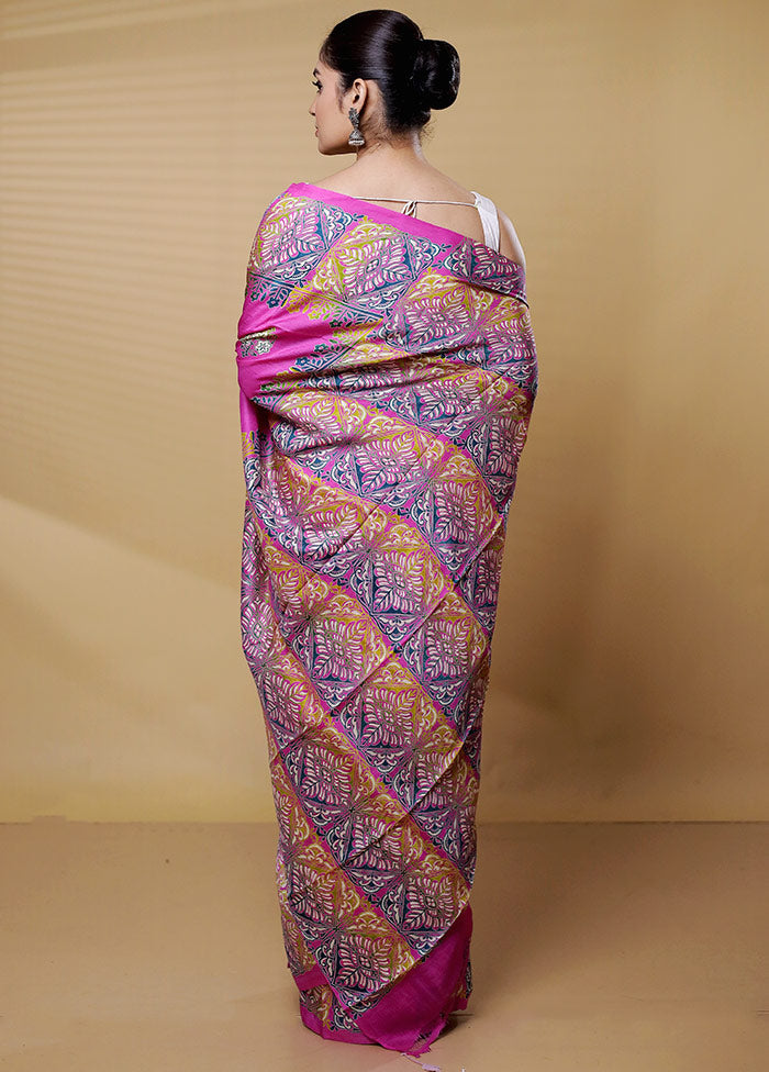 Pink Printed Pure Silk Saree Without Blouse Piece