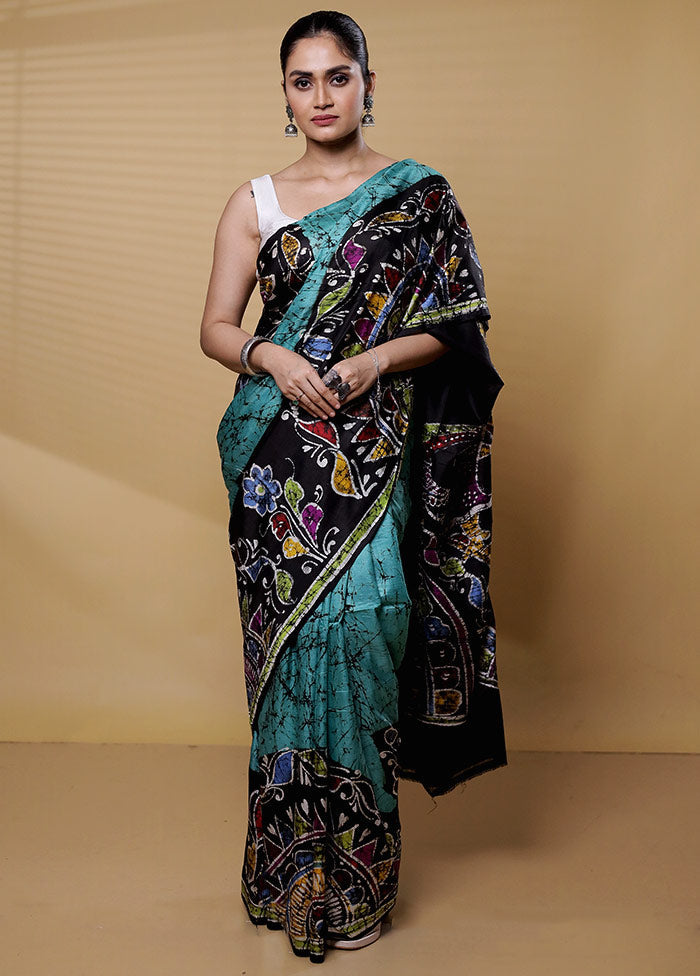 Green Printed Pure Silk Saree Without Blouse Piece