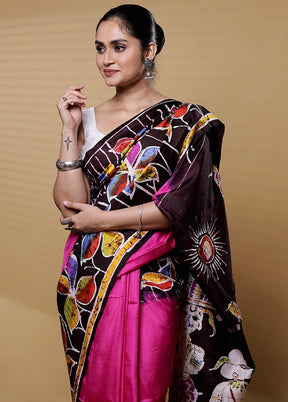 Pink Printed Pure Silk Saree Without Blouse Piece