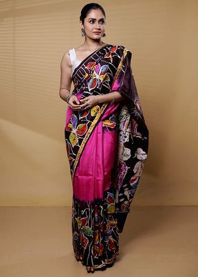 Pink Printed Pure Silk Saree Without Blouse Piece