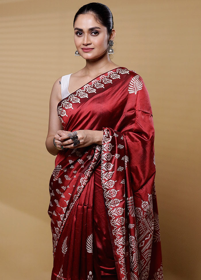 Maroon Pure Bishnupuri Silk Saree Without Blouse Piece