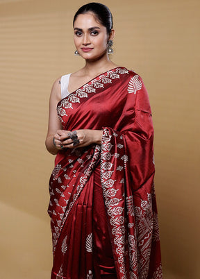 Maroon Pure Bishnupuri Silk Saree Without Blouse Piece