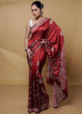 Maroon Pure Bishnupuri Silk Saree Without Blouse Piece