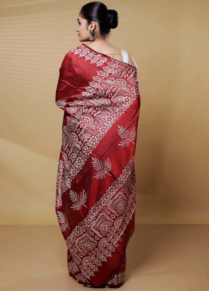 Maroon Pure Bishnupuri Silk Saree Without Blouse Piece