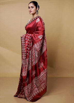 Maroon Pure Bishnupuri Silk Saree Without Blouse Piece