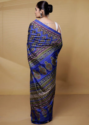 Blue Pure Bishnupuri Silk Saree Without Blouse Piece