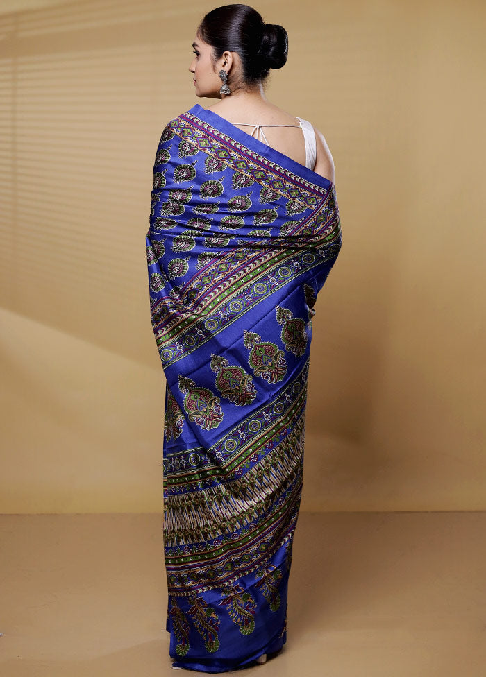 Blue Pure Bishnupuri Silk Saree Without Blouse Piece