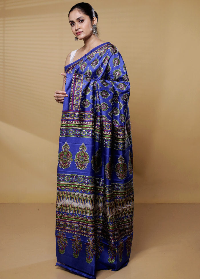 Blue Pure Bishnupuri Silk Saree Without Blouse Piece