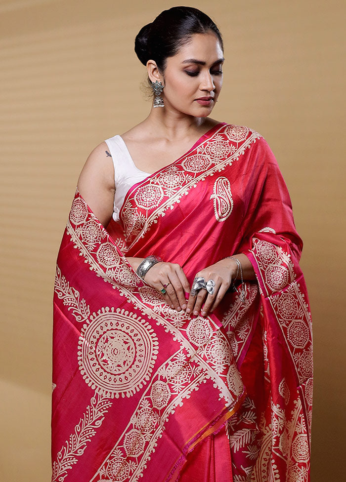 Red Pure Bishnupuri Silk Saree Without Blouse Piece