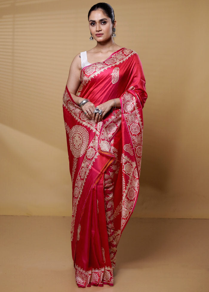 Red Pure Bishnupuri Silk Saree Without Blouse Piece