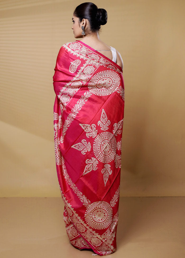 Red Pure Bishnupuri Silk Saree Without Blouse Piece