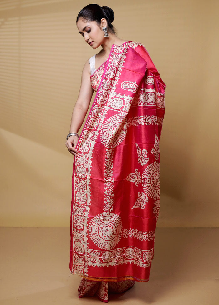 Red Pure Bishnupuri Silk Saree Without Blouse Piece