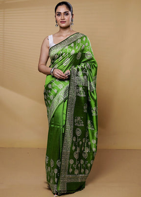 Green Pure Bishnupuri Silk Saree Without Blouse Piece