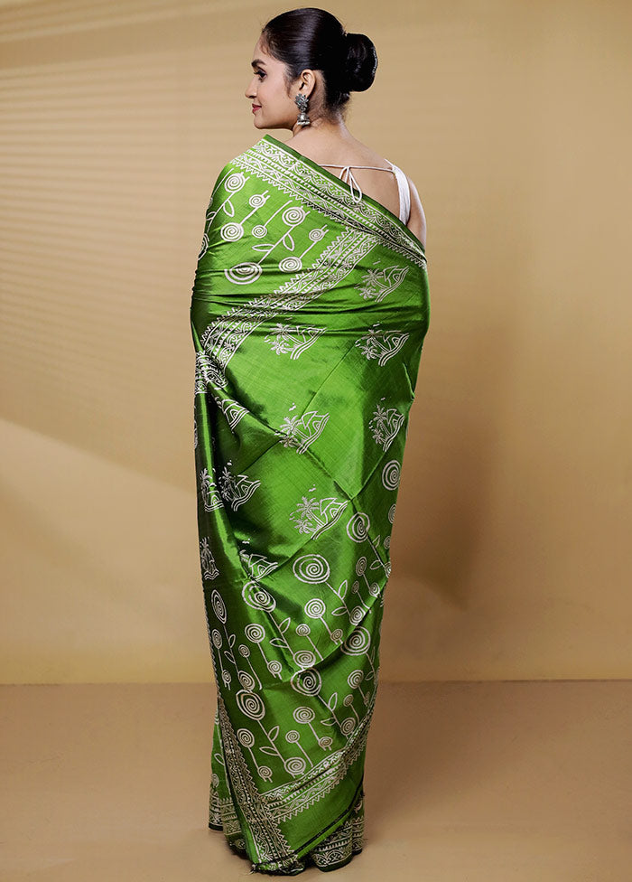 Green Pure Bishnupuri Silk Saree Without Blouse Piece