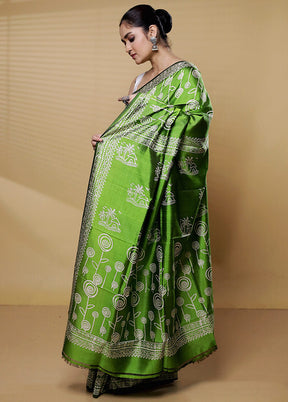 Green Pure Bishnupuri Silk Saree Without Blouse Piece