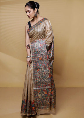 Cream Tussar Silk Saree With Blouse Piece