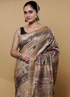 Cream Tussar Silk Saree With Blouse Piece