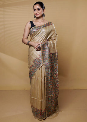 Cream Tussar Silk Saree With Blouse Piece