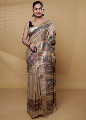 Cream Tussar Silk Saree With Blouse Piece