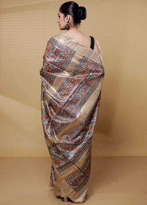 Cream Tussar Silk Saree With Blouse Piece