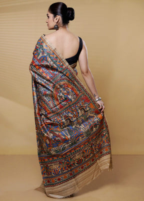 Cream Handloom Tussar Pure Silk Saree With Blouse Piece