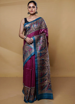 Purple Tussar Silk Saree With Blouse Piece