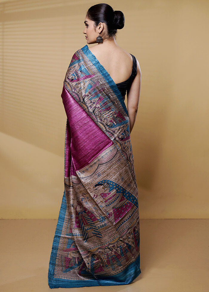 Purple Tussar Silk Saree With Blouse Piece