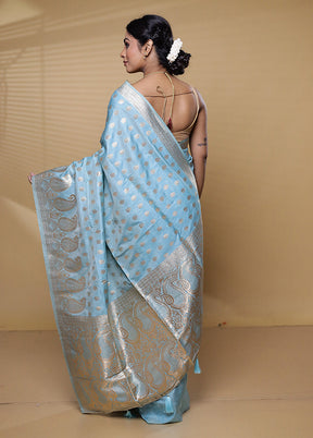 Blue Dupion Silk Saree With Blouse Piece