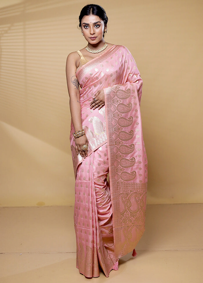 Pink Dupion Silk Saree With Blouse Piece