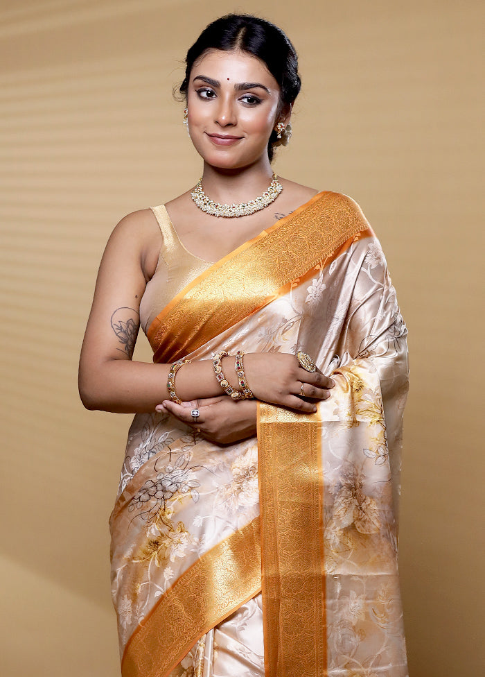 Cream Dupion Silk Saree With Blouse Piece