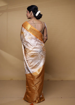 Cream Dupion Silk Saree With Blouse Piece