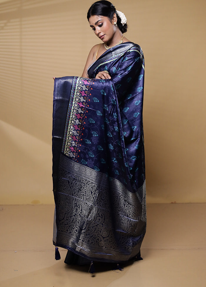 Blue Dupion Silk Saree With Blouse Piece