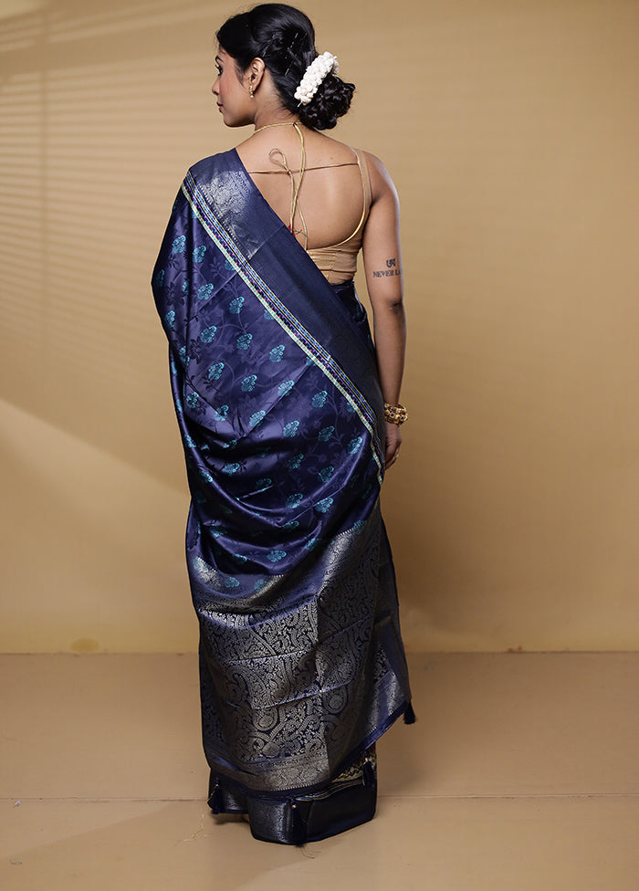 Blue Dupion Silk Saree With Blouse Piece