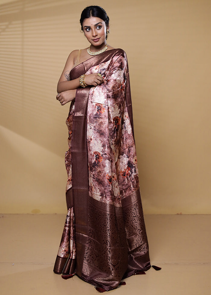 Brown Dupion Silk Saree With Blouse Piece