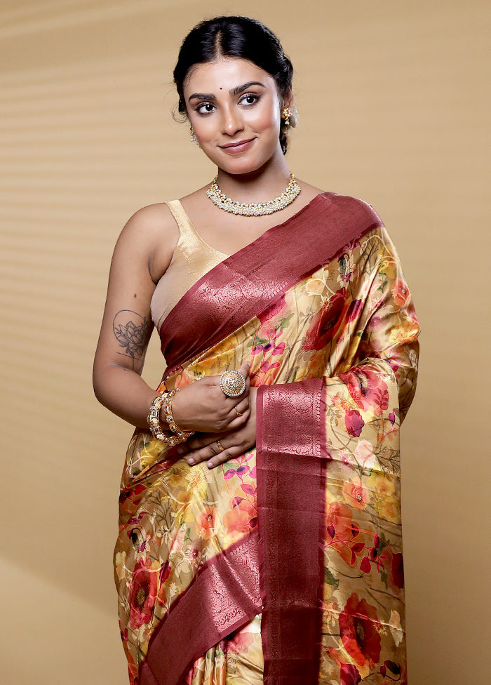 Yellow Dupion Silk Saree With Blouse Piece