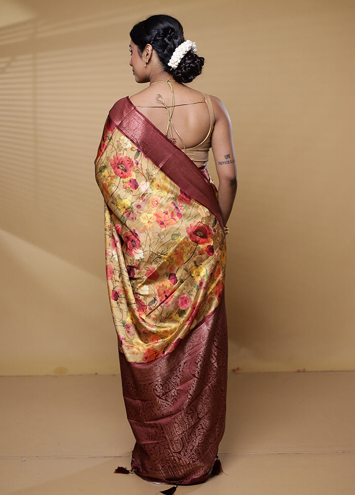 Yellow Dupion Silk Saree With Blouse Piece