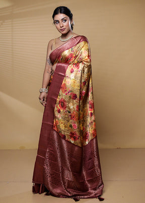 Yellow Dupion Silk Saree With Blouse Piece